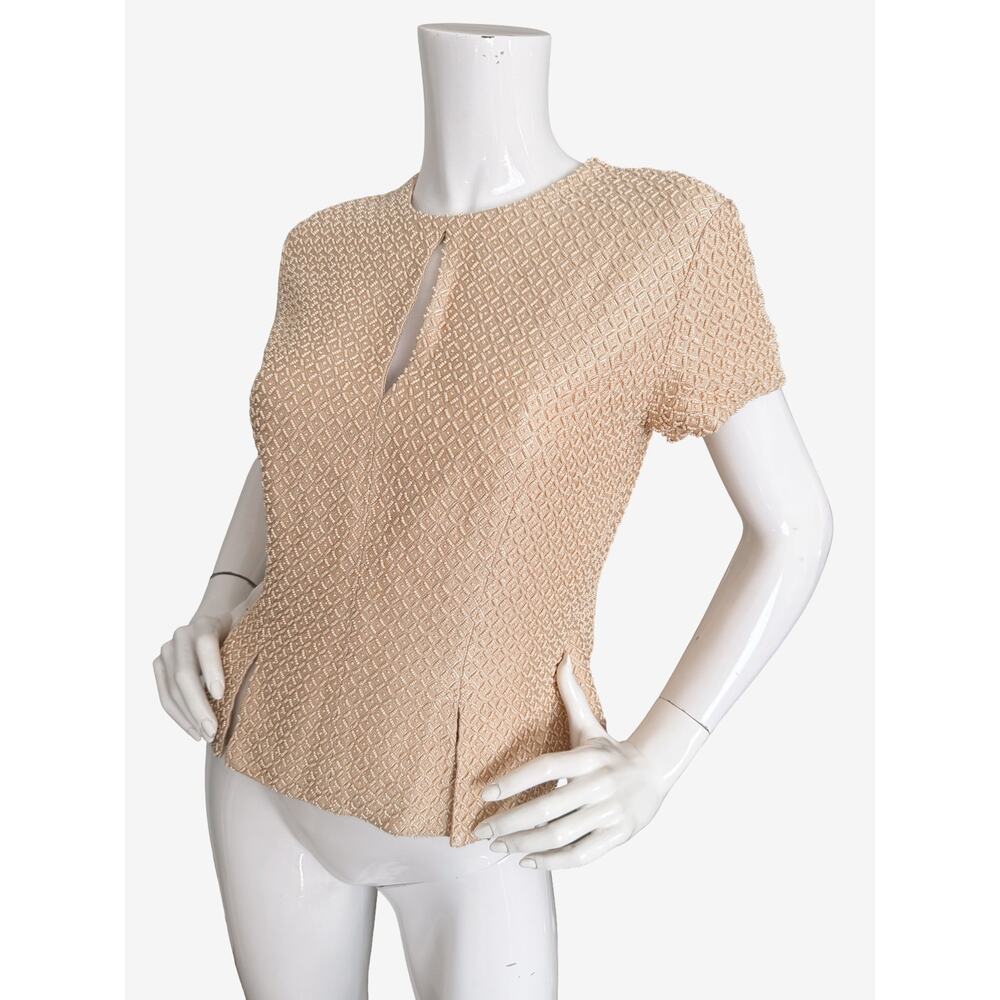 Carmen Marc Valvo Heavily Beaded Peplum Keyhole Vintage Y2K Top Size 8 - Picture 3 of 6